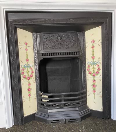 Victorian antique fireplace cast iron insert - close