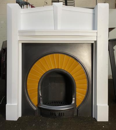 Antique stunning circular tiled Art Deco fireplace - full